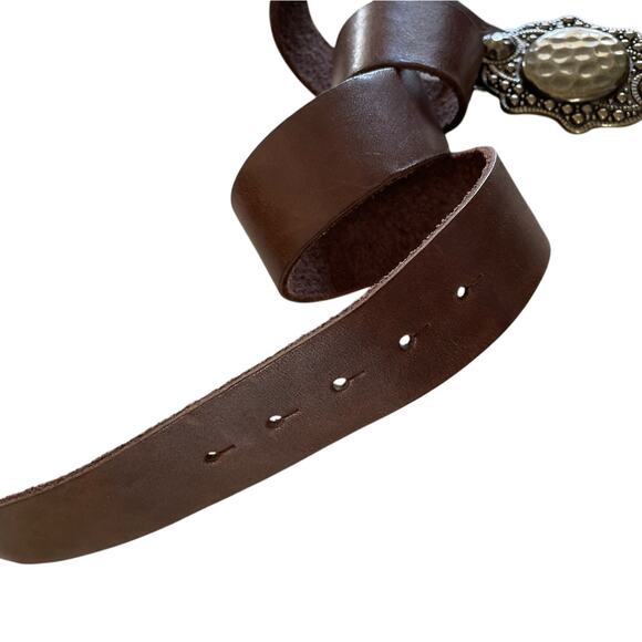Landes Mocha Brown Leather Belt with Antiqued Gold Tone Buckle M main image 5